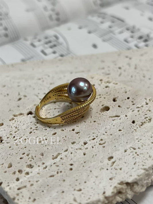 Purple Pearl Ring with Gold Accents