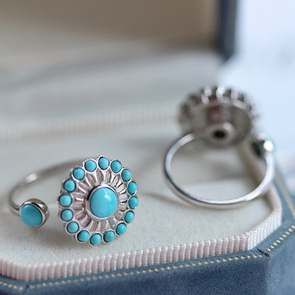 925 Sterling Silver Turquoise Windmill Ring | Vintage Statement Jewelry