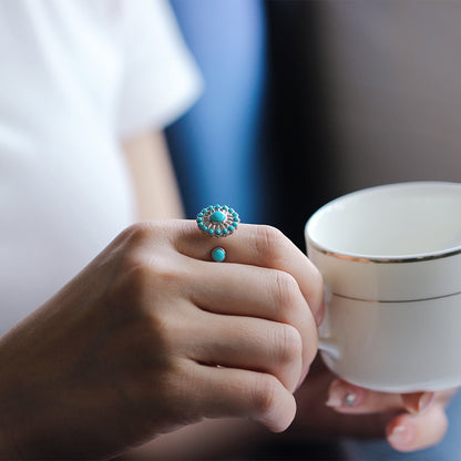 925 Sterling Silver Turquoise Windmill Ring | Vintage Statement Jewelry