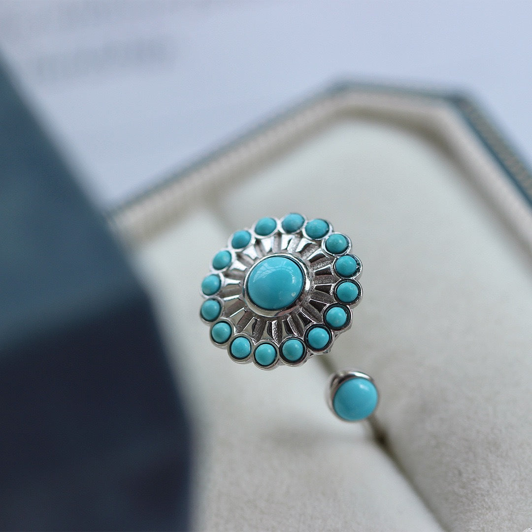 925 Sterling Silver Turquoise Windmill Ring | Vintage Statement Jewelry
