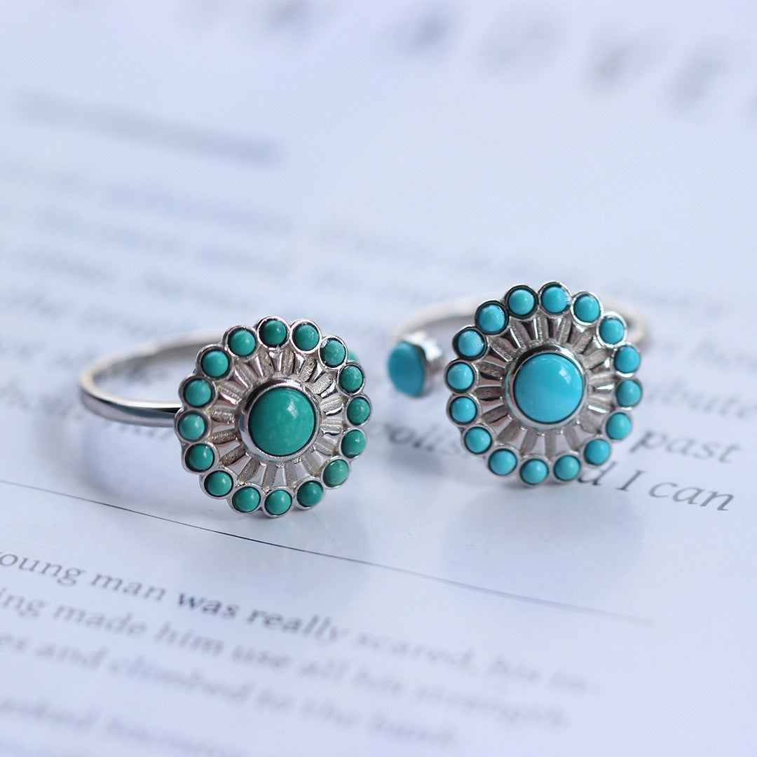 925 Sterling Silver Turquoise Windmill Ring | Vintage Statement Jewelry