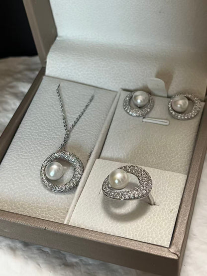 Freshwater Pearl Jewellery Set with Cubic Zirconia for Women