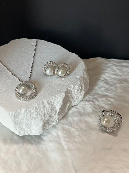 Freshwater Pearl Jewellery Set with Cubic Zirconia for Women