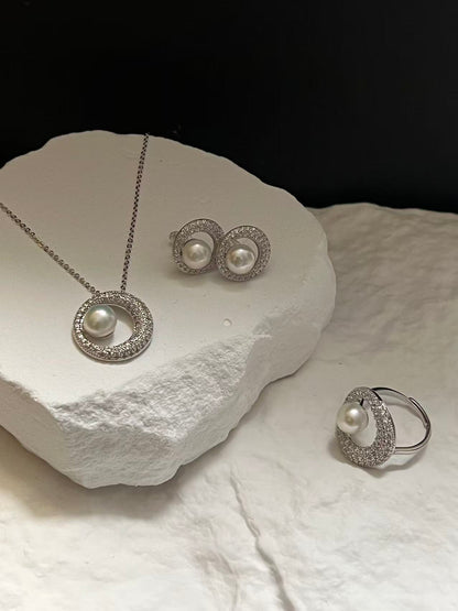 Freshwater Pearl Jewellery Set with Cubic Zirconia for Women